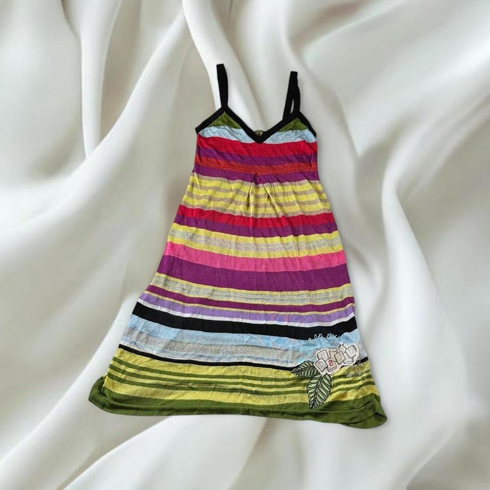 Desigual multicolored striped cami babydoll dress floral leaf graphic y2k euro
